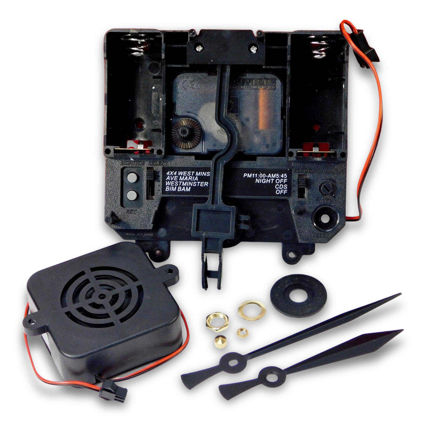 Triple chime quartz pendulum clock movement with tubular bell sound and sword hands