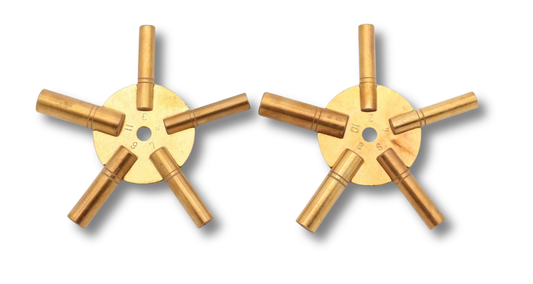 Universal 5-in-1 clock winding key set with even and odd sizes 2 through 11 made of solid brass