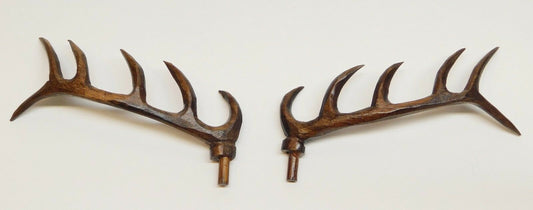 Wood Cuckoo Clock Deer Antlers Hunter Case Parts 3 1/4" Hand Carved Set of 2