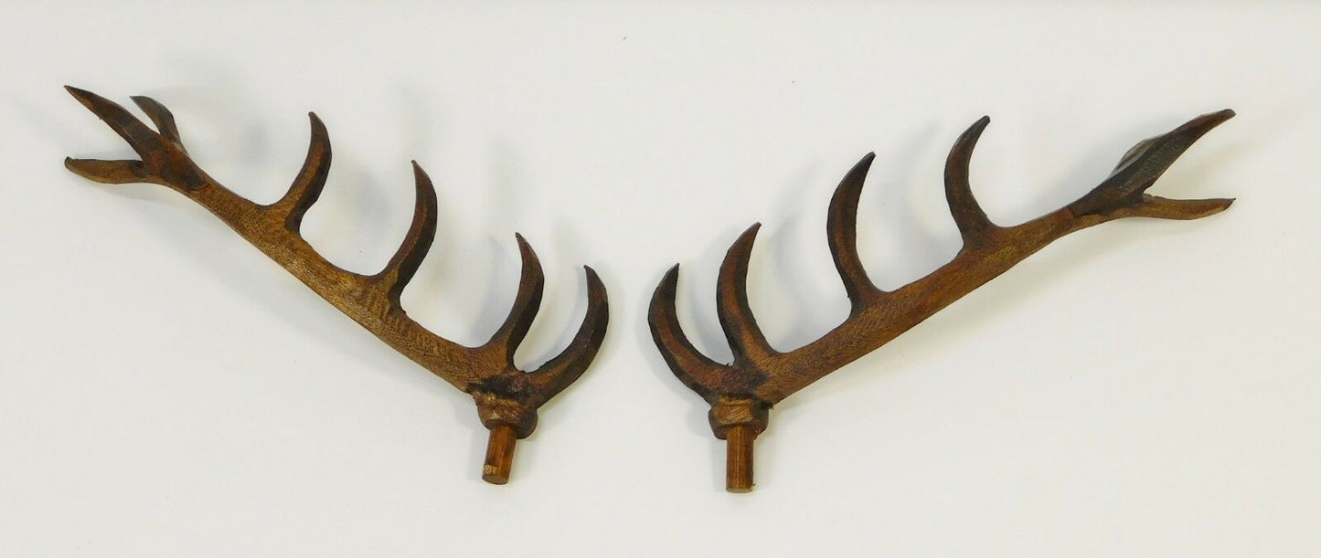 Wood Cuckoo Clock Deer Antlers 4" Hand Carved Set of 2