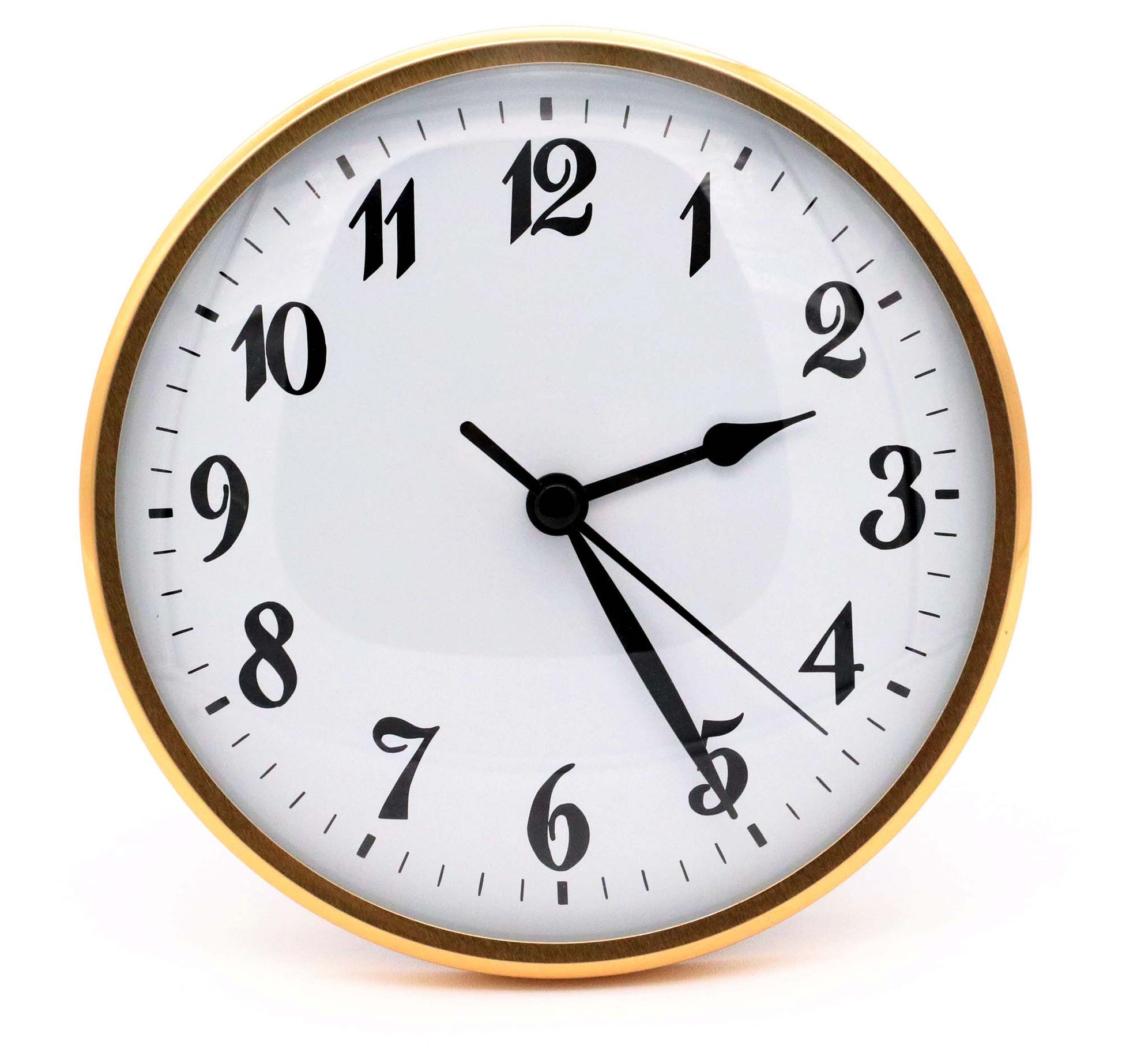 6 inch gold quartz clock insert with white Arabic dial and glass lens