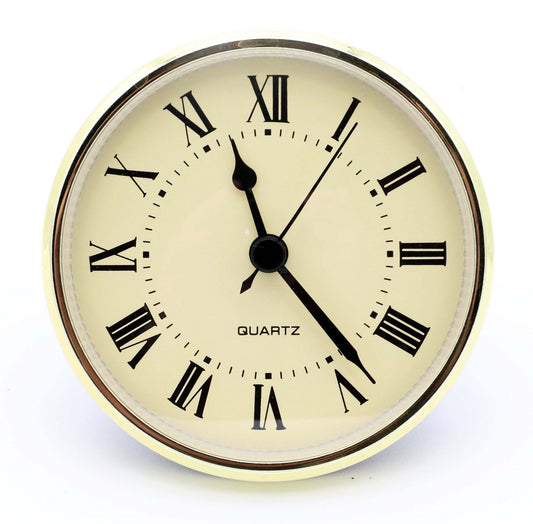 3 1/2" Quartz Clock Insert Fit Up Movement 90 mm Cream Roman Dial GIR3.5