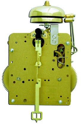 Hermle 141-080 mechanical wall and mantel clock movement with twin bells, spring-driven design, and half-hour strike mechanism
