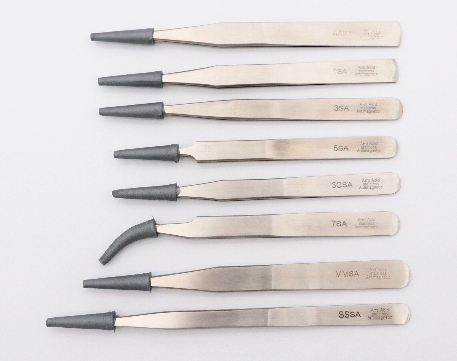 Set of 8 antimagnetic stainless steel precision watchmaker tweezers for clock and jewelry repair