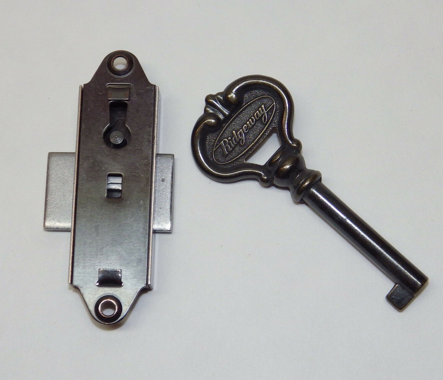Ridgeway Grandfather Clock Door Lock & Logo Key Set Narrow Antique Brass