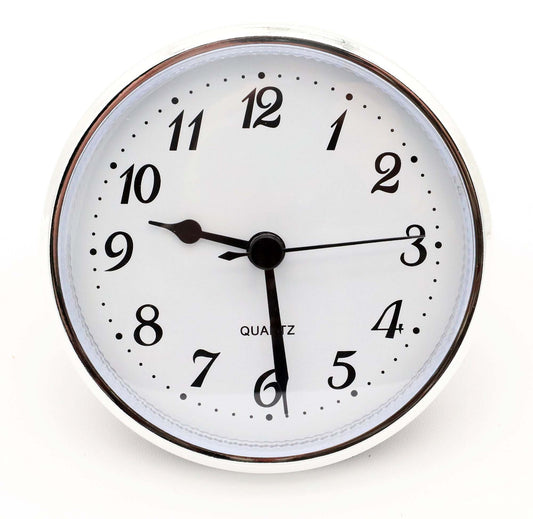 3 1/2-Inch Silver Quartz Fit-Up Clock Movement with White Arabic Dial SWA3.5